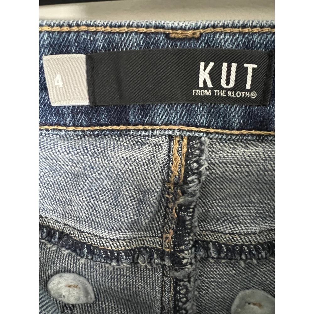 KUT from the Kloth Distressed Raw Hem Straight Leg Jeans Blue Size 4 KP0937MA4 - Picture 5 of 11
